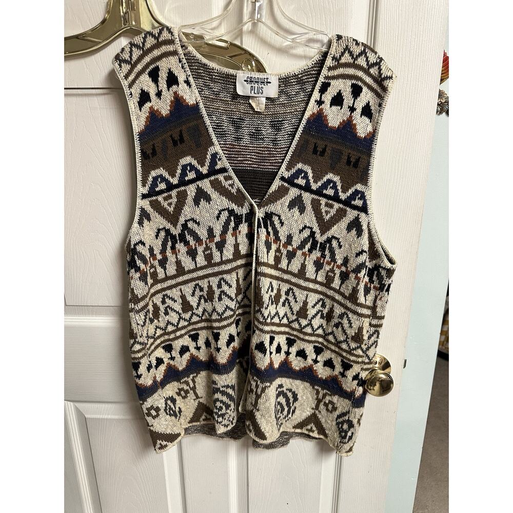 90s Western Tribal Oversized Knit Sweater Vest Croquet Club 2xl 20 Women’s South